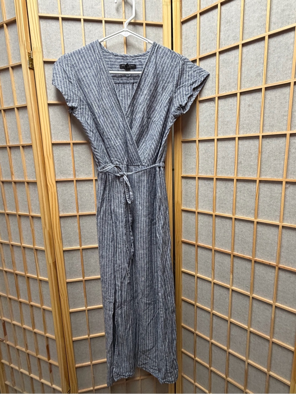 Banana Republic Gray Striped Wrap Maxi Dress